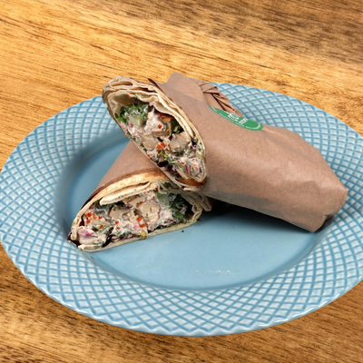 Wrap med vegetarisk skagenröra på kronärtskocka